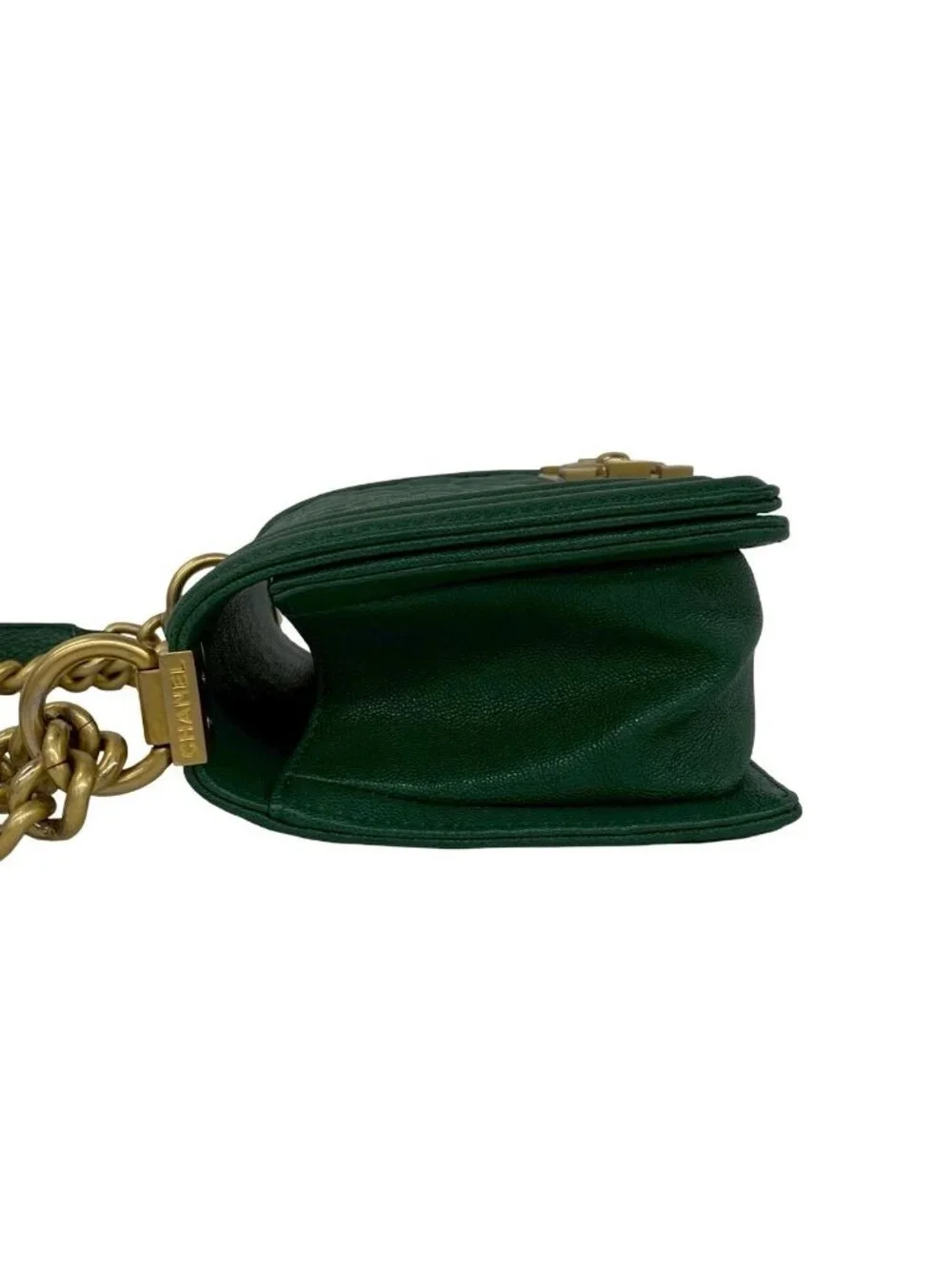 Chanel With Card Boy CC Logo Caviar Leather Shoulder Bag Green